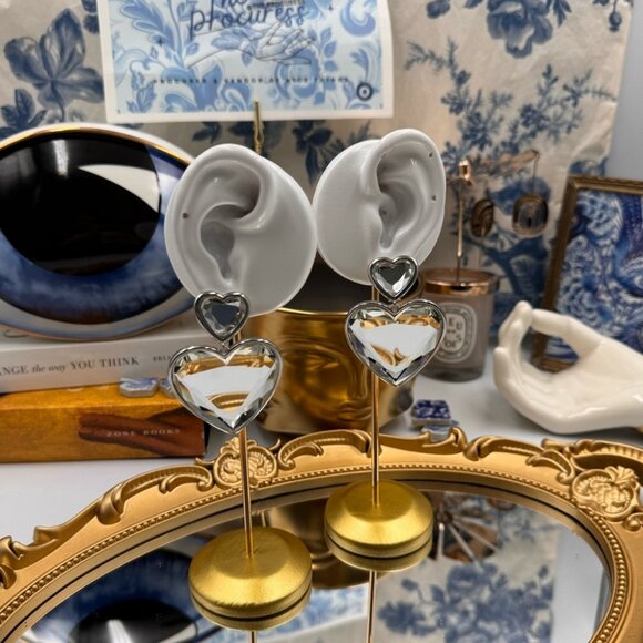 🆕 MARC JACOBS 🧿 NWOT Silver Crystal Double Heart Earrings - Picture 11 of 15